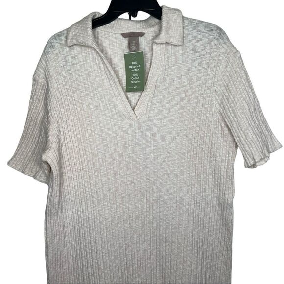 H&M Natural White Short Sleeve Collared Ribbed Dress Size Medium - Picture 3 of 9